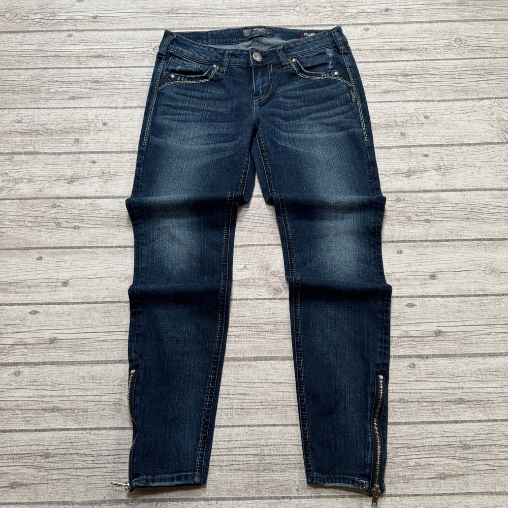 Silver Jeans Women's 29x29 Blue Dark Wash Aiko Fluid Denim Ankle Zipped Slim Fit